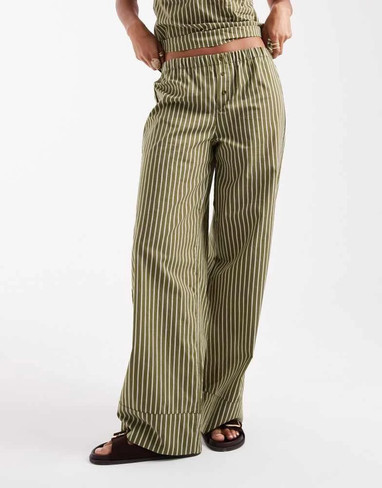 Pull&Bear Pull&Bear striped co-ord trouser in green 5