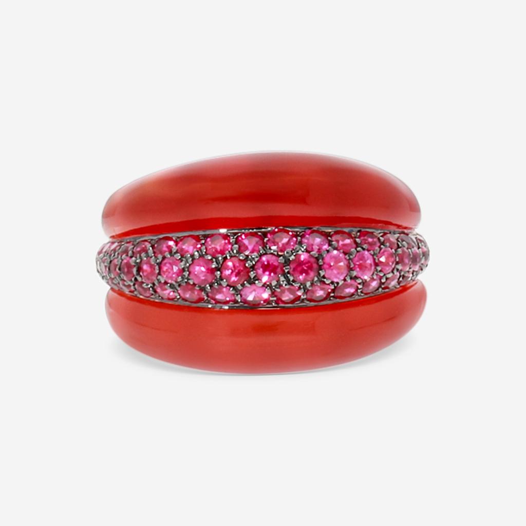 Damiani Damiani 18K Rose Gold Carnelian & Ruby Statement Band Ring Sz. 720037238