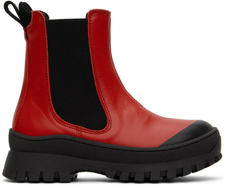 Marni Kids Red Leather Chelsea Boots