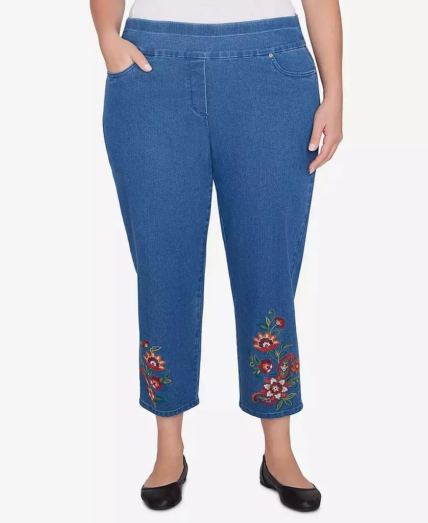 Alfred Dunner Plus Size Harvest Moon Floral Embroidered Denim Ankle Pants 1