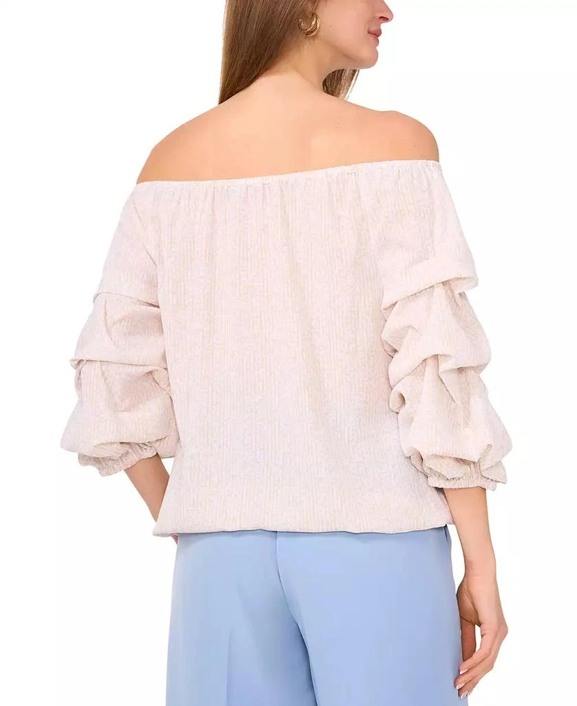 Vince Camuto Women's Sheer-Printed Off-The-Shoulder Bubble 3/4-Sleeve Tie-Front Blouse 3