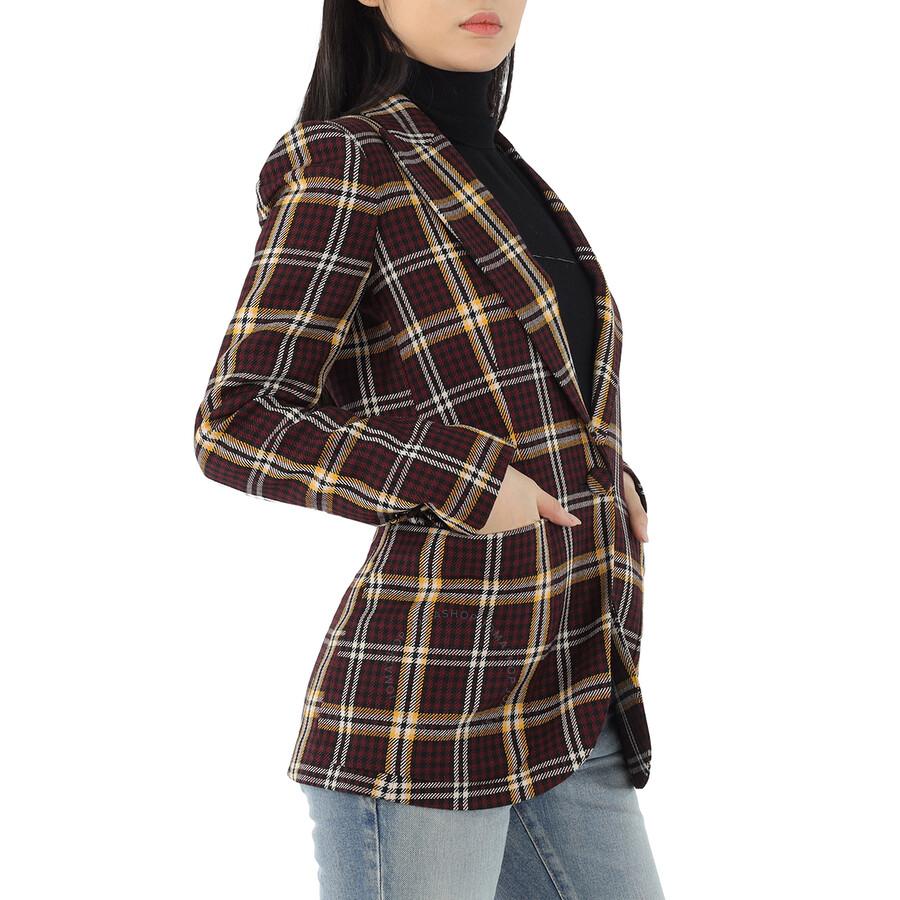 Burberry Ladies Burgundy Check Wool Twill Blazer