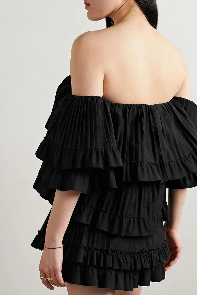 Brandon Maxwell Off-the-shoulder tiered poplin top 3