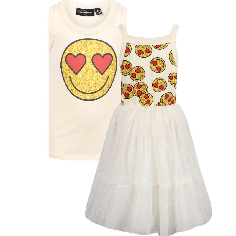 Rock Your Baby In love smiley tutu dress and tank top set in off white