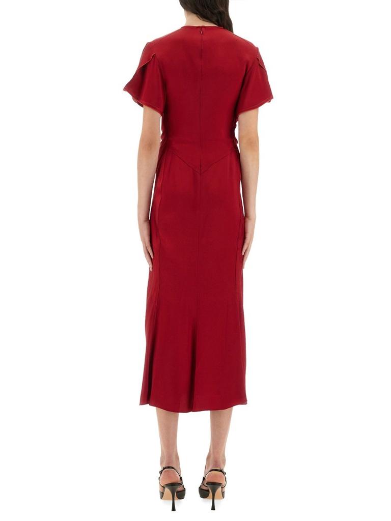 Victoria Beckham Victoria Beckham V-Neck Gathered-Detail Midi Dress