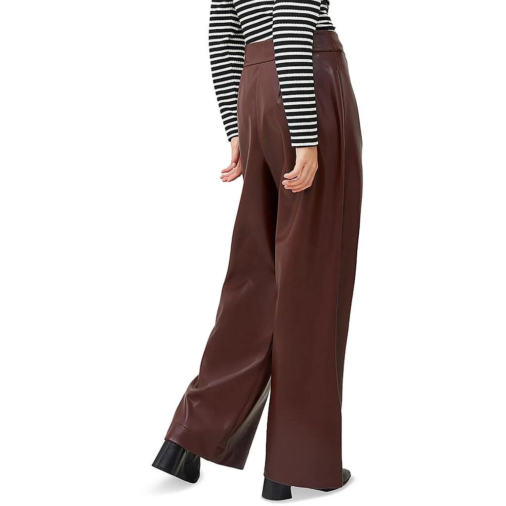 French Connection Crolenda Womens Faux Leather Pockets Wide Leg Pants 2