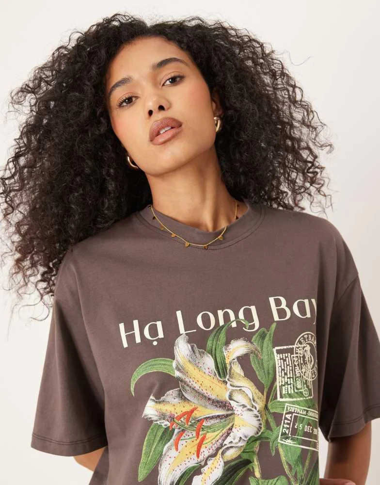 ASOS ASOS DESIGN oversized t-shirt with vietnam flower graphic in chocolate 4