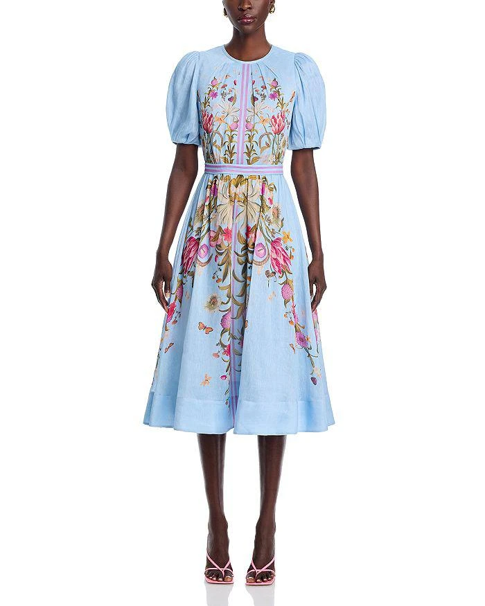 Teri Jon Silk Linen Floral Puff Sleeve Dress 7