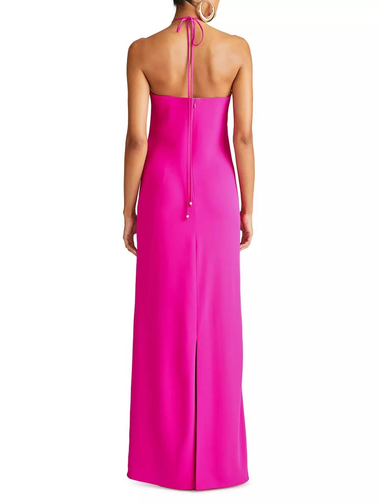 HALSTON Onika Floral Appliqué Halter Gown 4