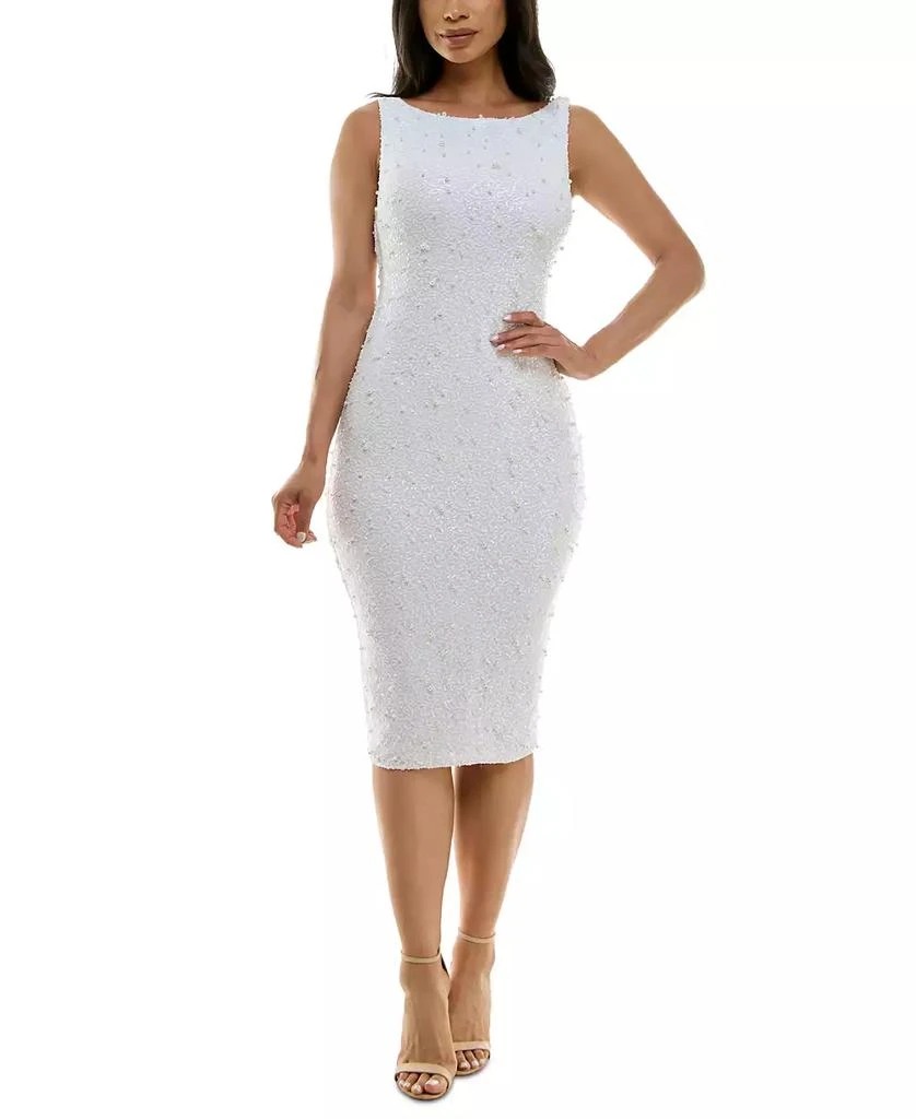 Alex & Sophia Juniors' Scoop-Neck Imitation Pearl-Trim Sequin Bodycon Dress 1