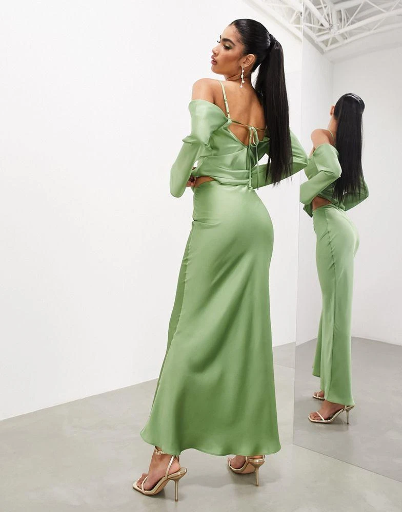 ASOS ASOS EDITION drapey long sleeve cold shoulder top in green 2
