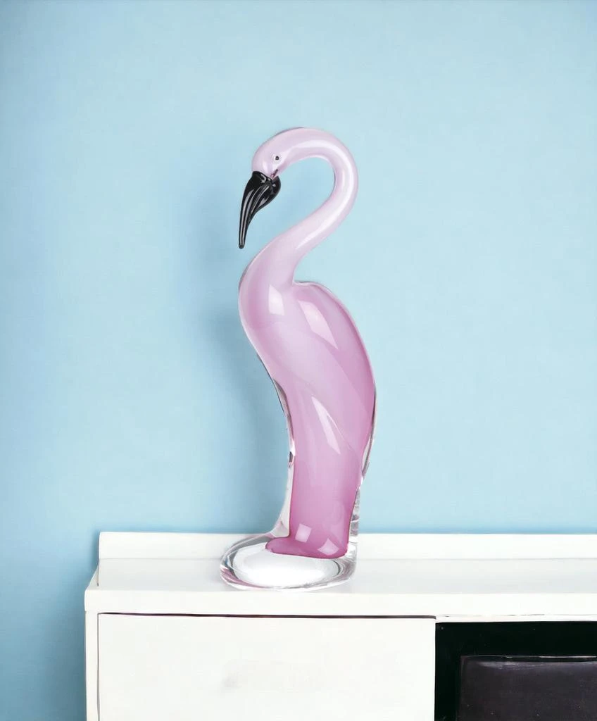 Homezia 15" Pink Murano Glass Flamingo Figurine Tabletop Sculpture 2