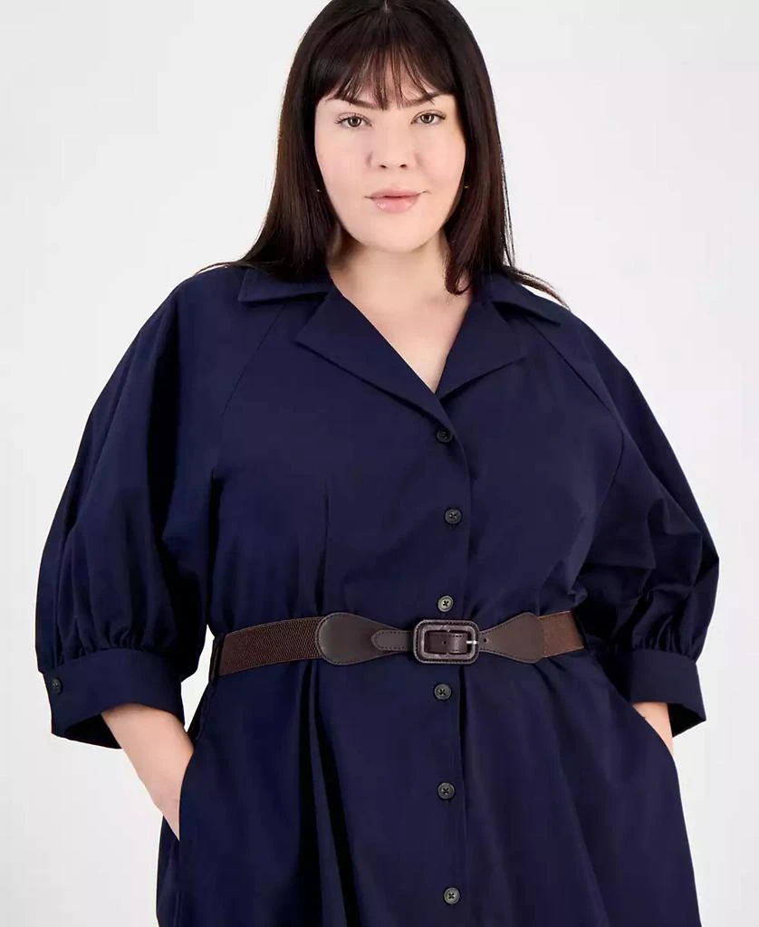 Sandra Darren Plus Size Button-Down 3/4-Sleeve Belted Dress 3
