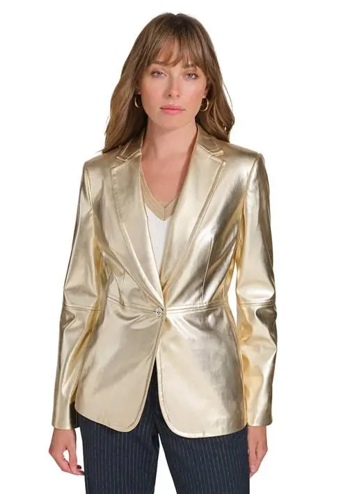 Tommy Hilfiger Women's One Button Gold Blazer 1