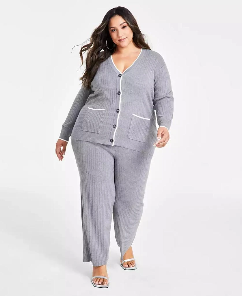Nina Parker Trendy Plus Size Rib-Knit Henley Cardigan 5