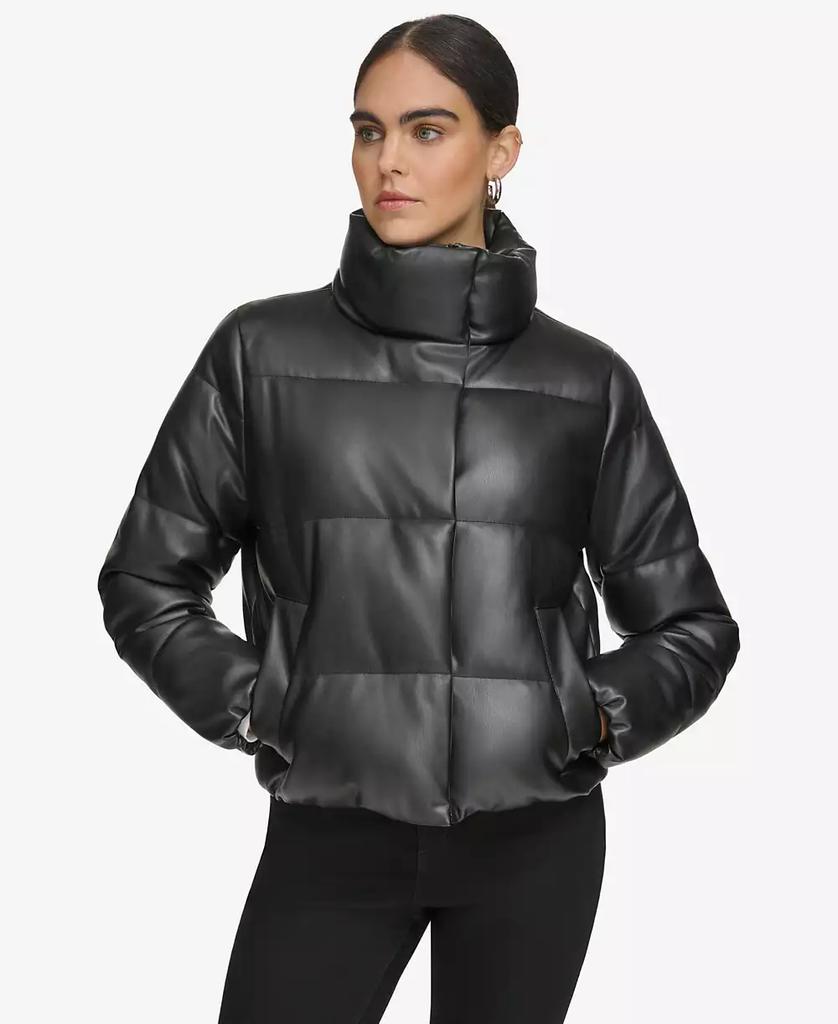 Calvin Klein Women's Short Faux-Leather Puffer Jacket