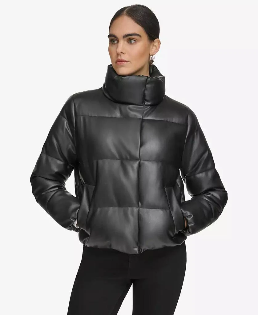 Calvin Klein Women's Short Faux-Leather Puffer Jacket 2