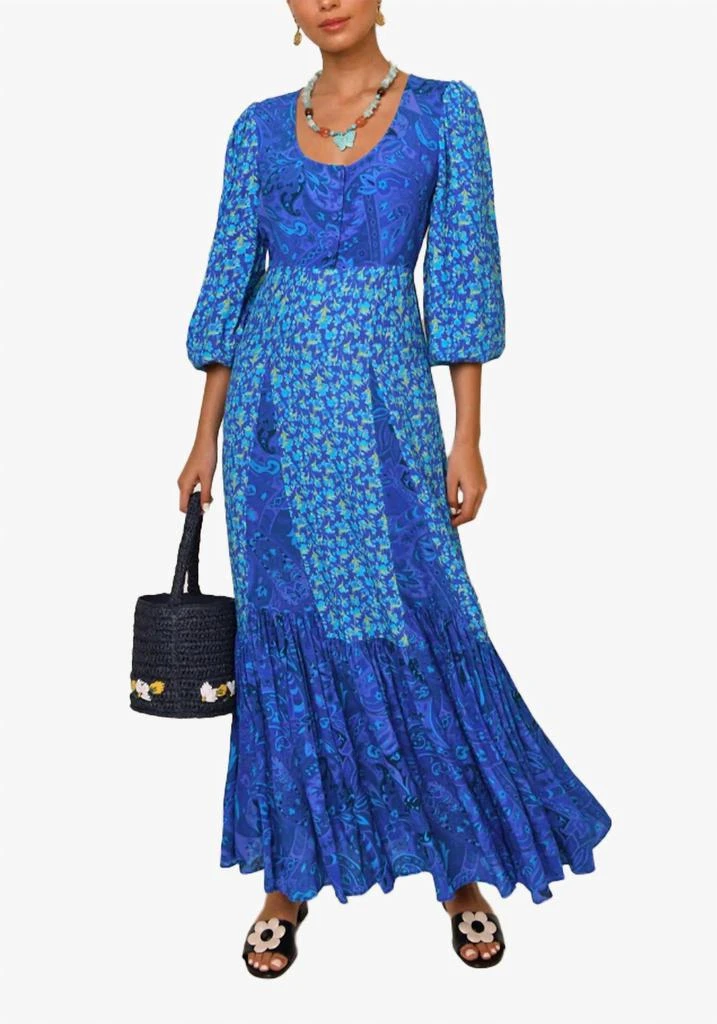 blue rixo dress RENT Rixo Sandrine Blue Leaf (RRP £235) main image 1