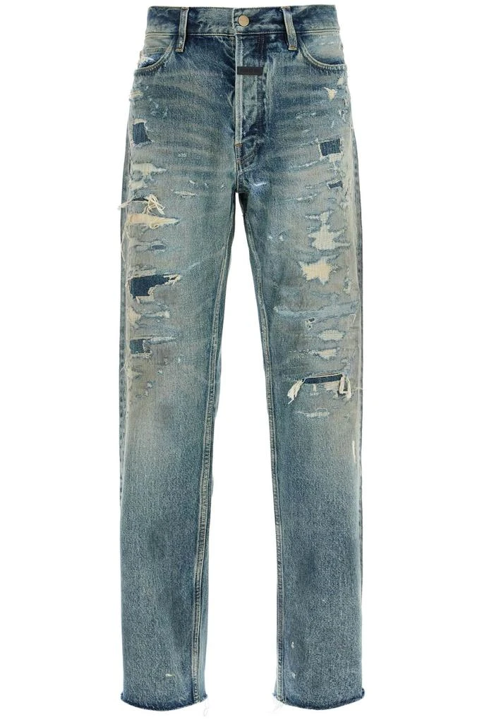 Fear of god distressed straight cut jeans with a 1