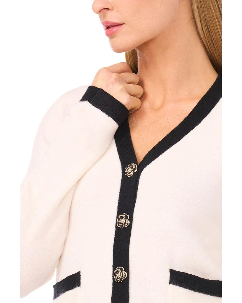 CeCe Flower Button V Neck Cardigan Sweater 3