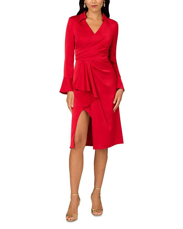 Aidan Mattox Crepe Back Satin Midi Dress