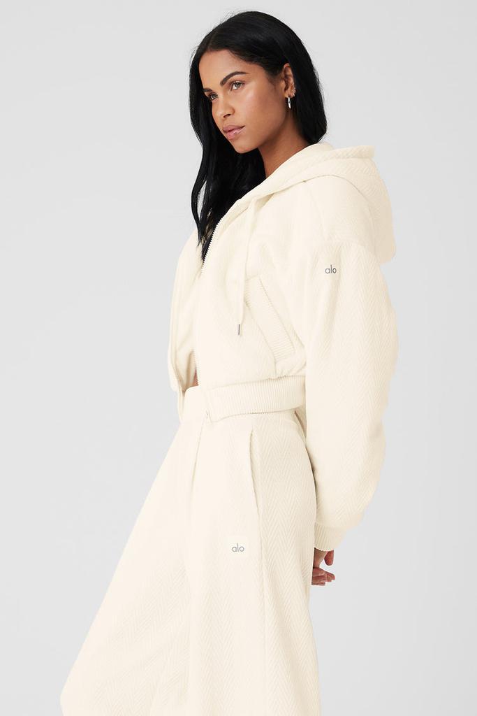 Alo Cropped Cozy Day Full Zip Jacket - Ivory - Hoodies - Free