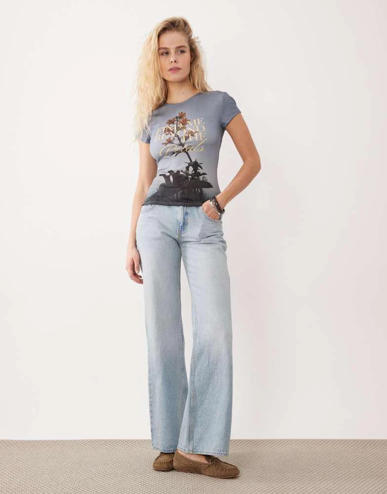 ASOS ASOS DESIGN short sleeve baby top in blue with graphic 2