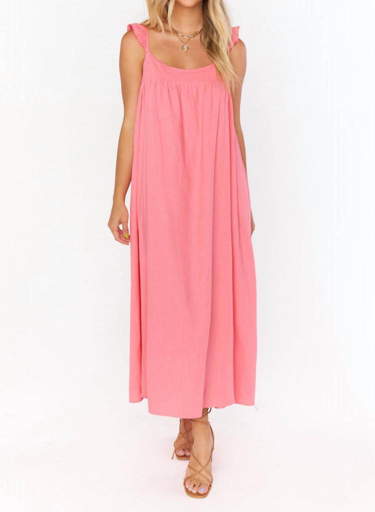 Show Me Your Mumu Oasis Ruffle Dress In Flamingo Pink Linen