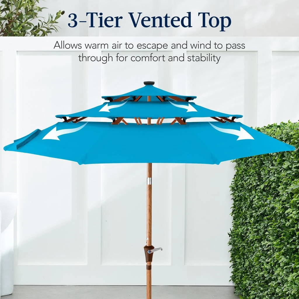 Best Choice Products Woodgrain Pattern 10ft 3-Tier Solar Patio Umbrella w/ 24 LED Lights, Tilt 4
