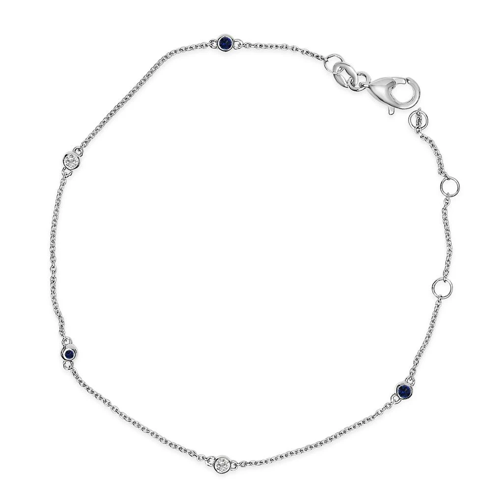 Haus of Brilliance 14K White Gold Alternating Blue Sapphire and Diamond Bezel Station Chain Bracelet