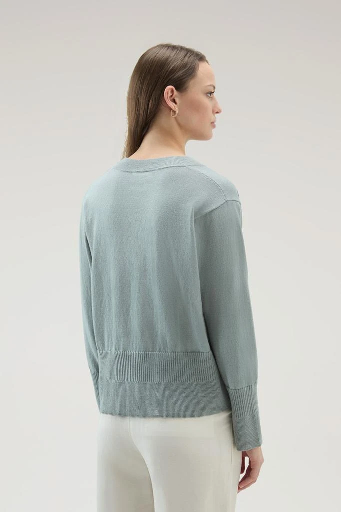 WOOLRICH V-Neck Sweater in Cotton and Cashmere - Women - Green 3