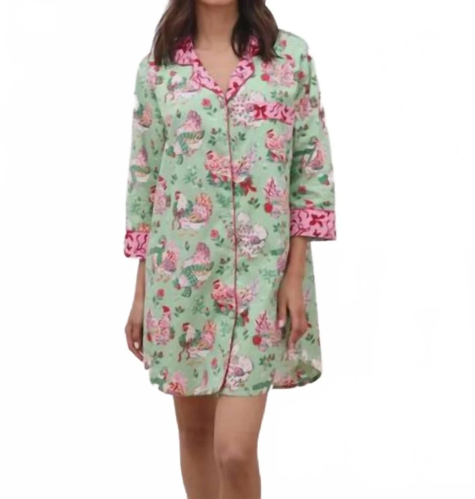 Printfresh Holiday Hens Sleep Shirt In Sage