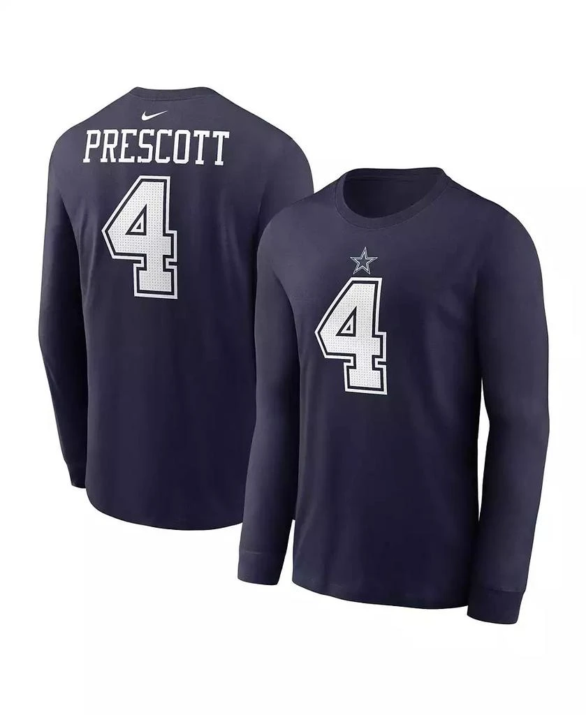 NIKE Men's Dak Prescott Navy Dallas Cowboys Player Name and Number Long Sleeve T-shirt 1