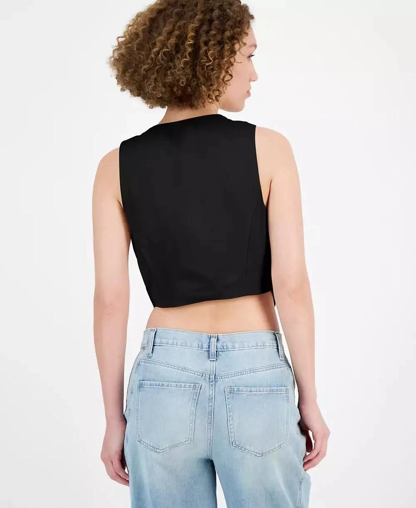 And Now This Women's V-Neck Button-Font Cropped Vest 2
