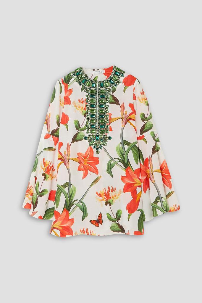 Andrew Gn Crystal-embellished printed silk-chiffon blouse