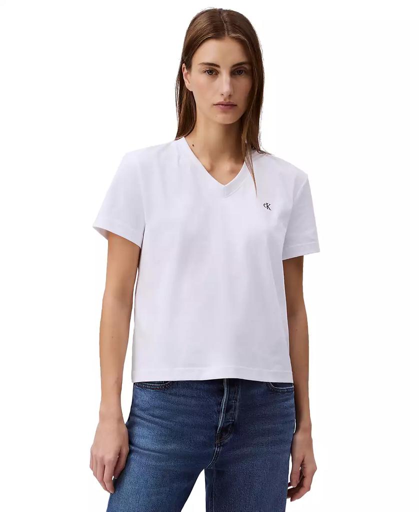Calvin Klein Women's V-Neck Embroidered Logo T-Shirt