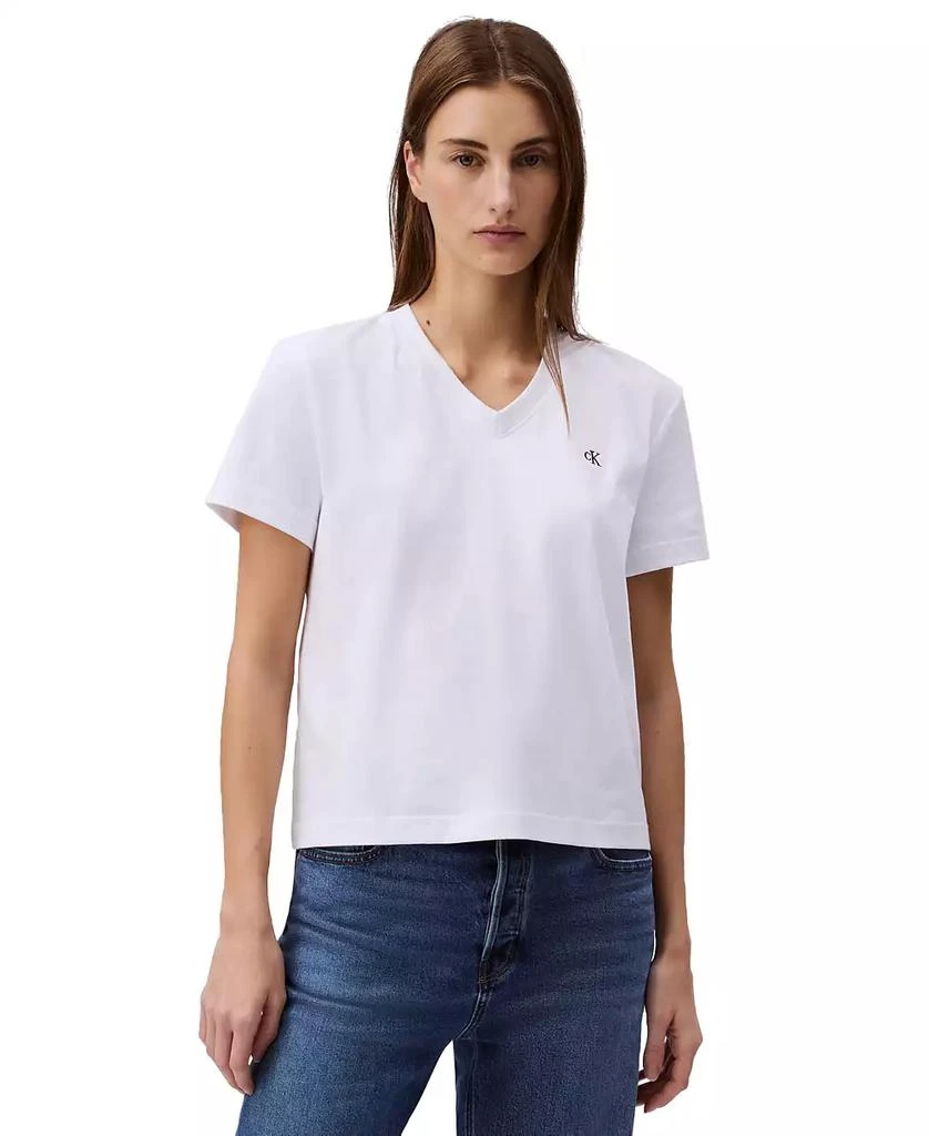Calvin Klein Women's V-Neck Embroidered Logo T-Shirt 1