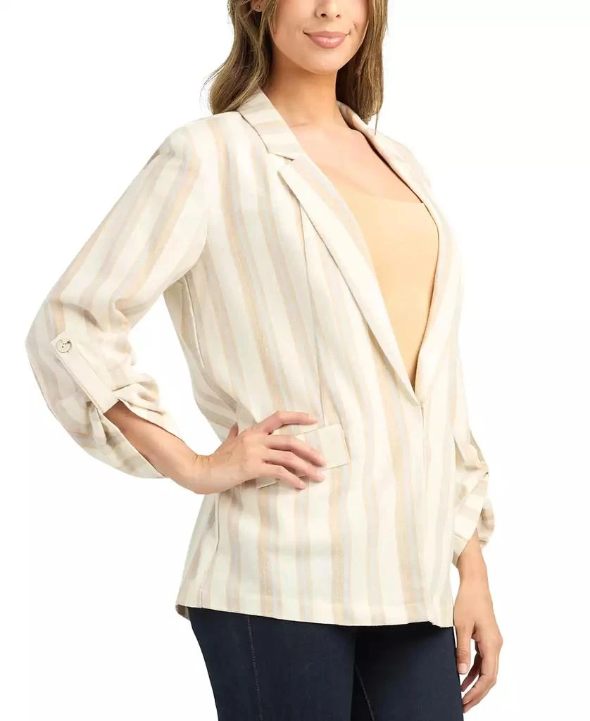 BCX Juniors' Cotton Striped Roll-Tab Kiss-Front Blazer 3