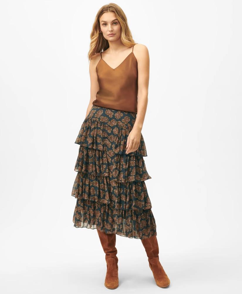 Brooks Brothers Tiered Skirt in Paisley Chiffon