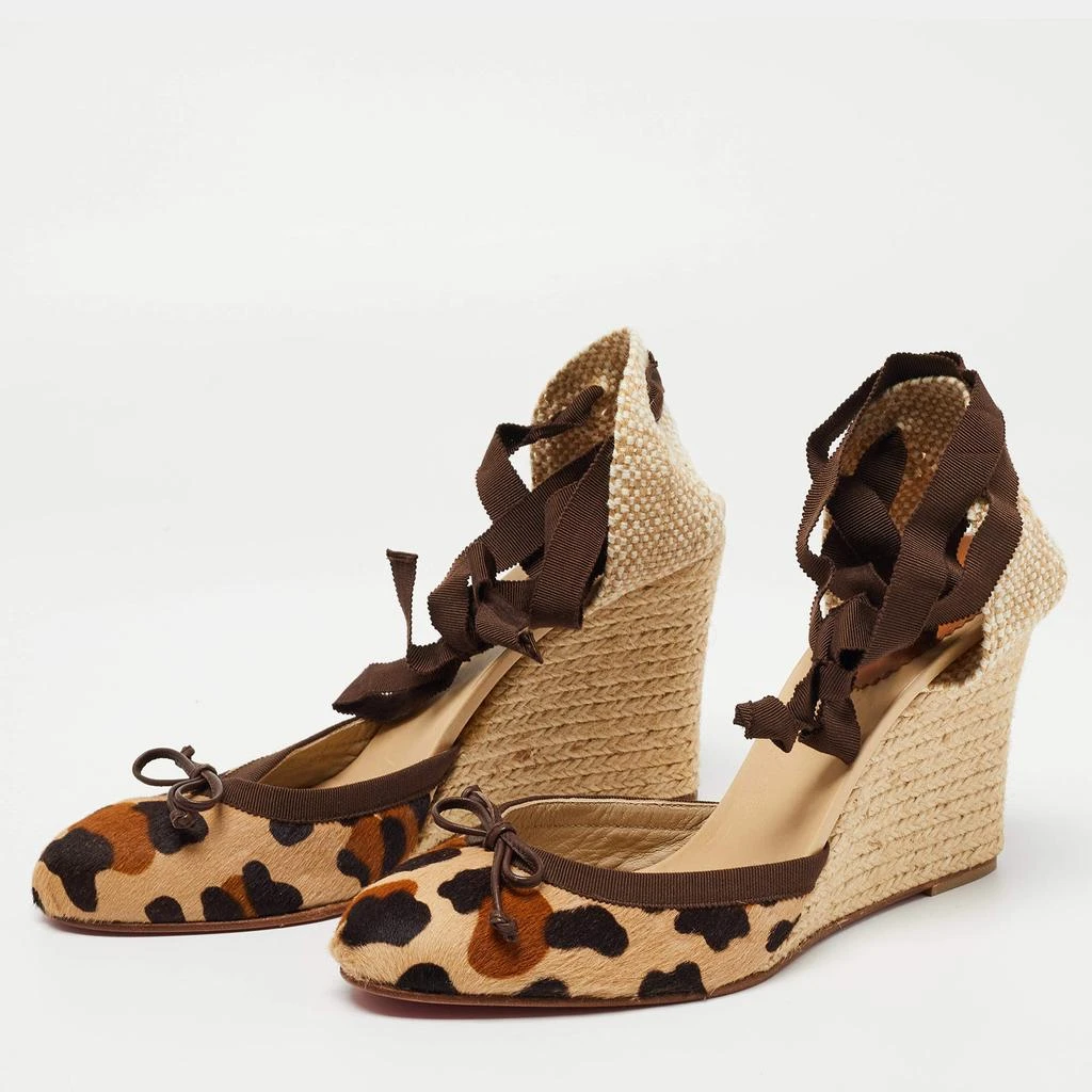 Christian Louboutin Christian Louboutin Two Tone Animal Print Calf Hair Espadrille Wedge Ankle Tie Pumps Size 41 2