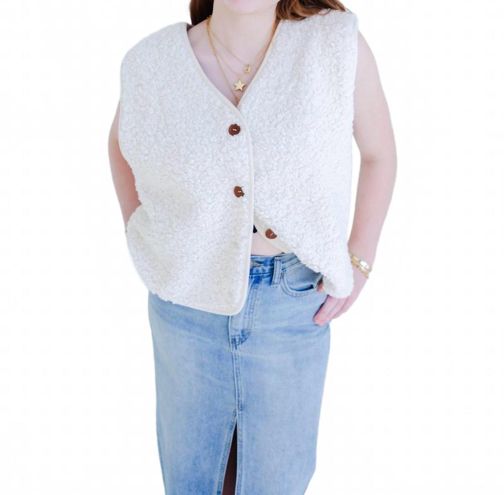 By Together Women's Sherpa Button Vest In Ivory