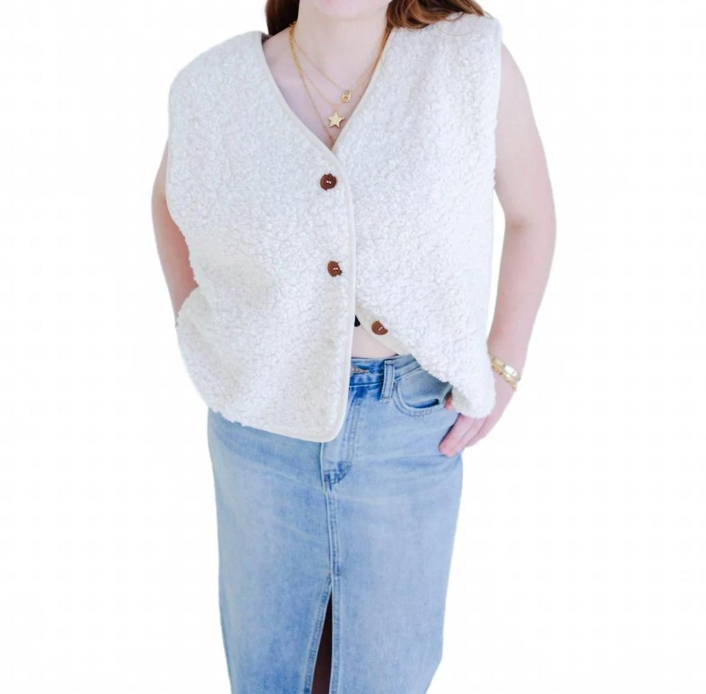 By Together Women's Sherpa Button Vest In Ivory 1