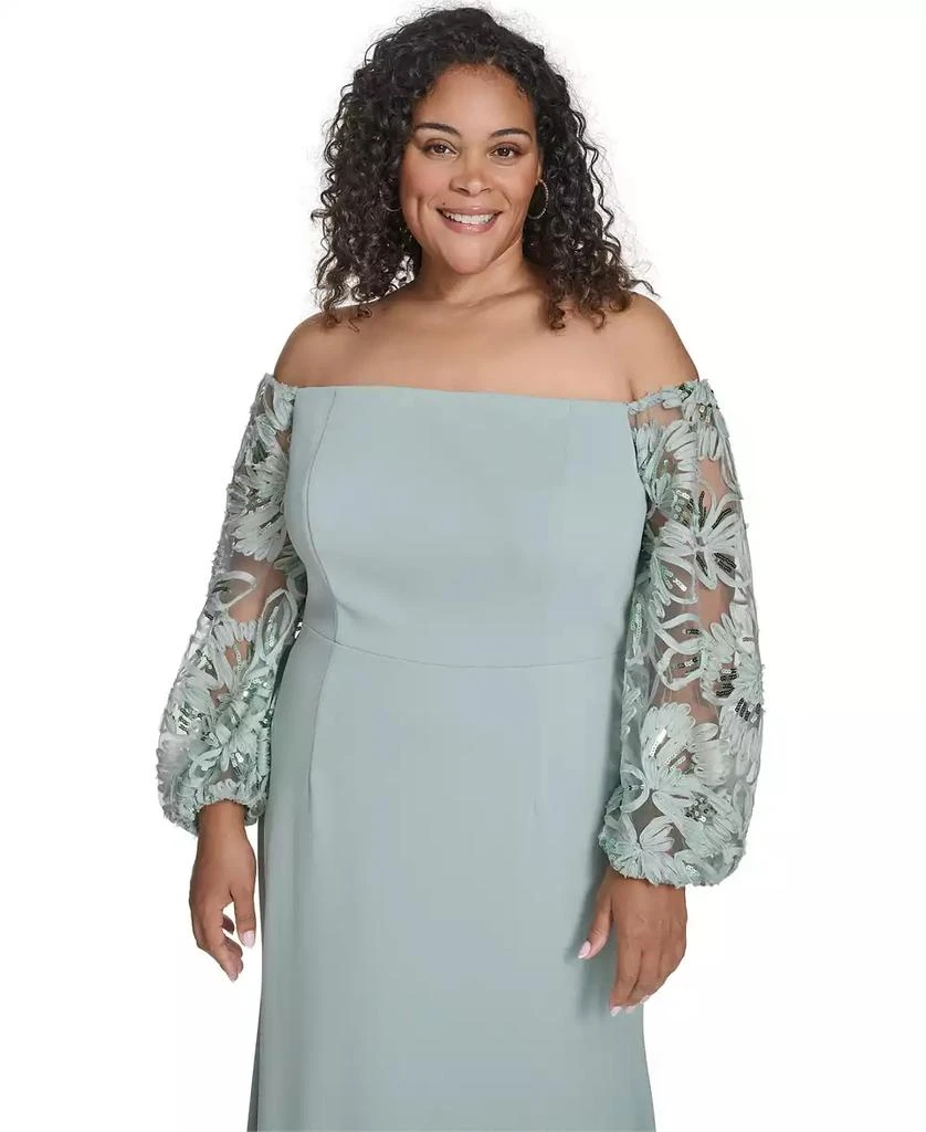 Eliza J Plus Size Floral-Sleeve Long Gown 3