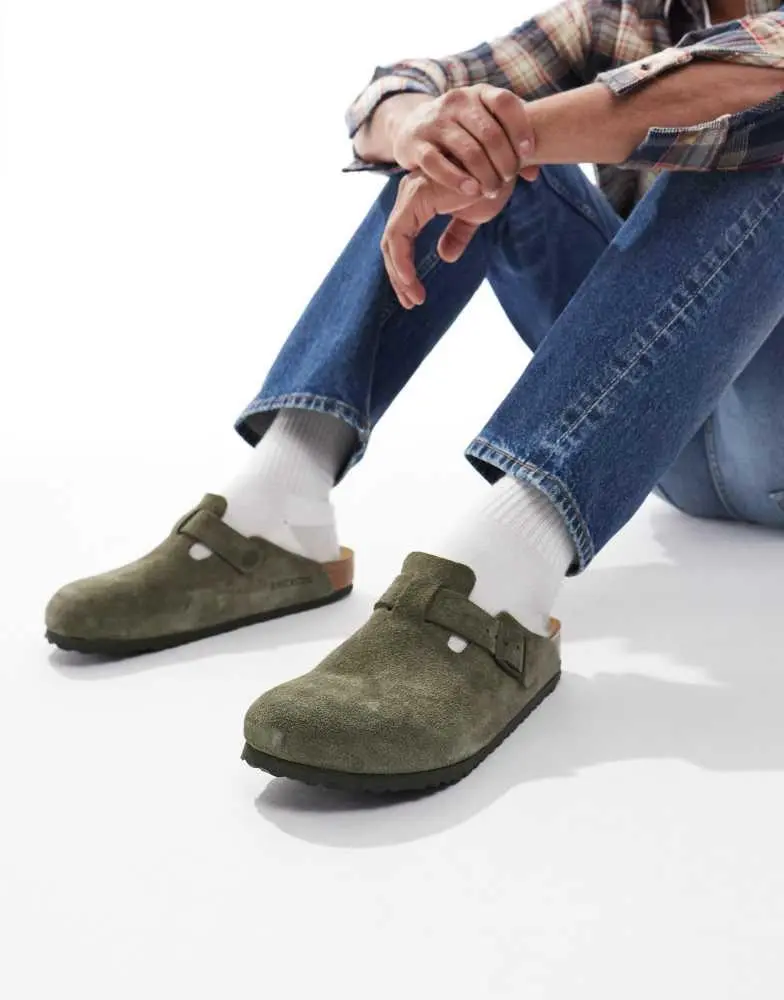 Birkenstock Boston Clogs Green Men Suede Leather Shoes Comfort US 10 EU 43 New Boston Soft Footbed Suede Leather in Color Thyme Tonal  main image 3