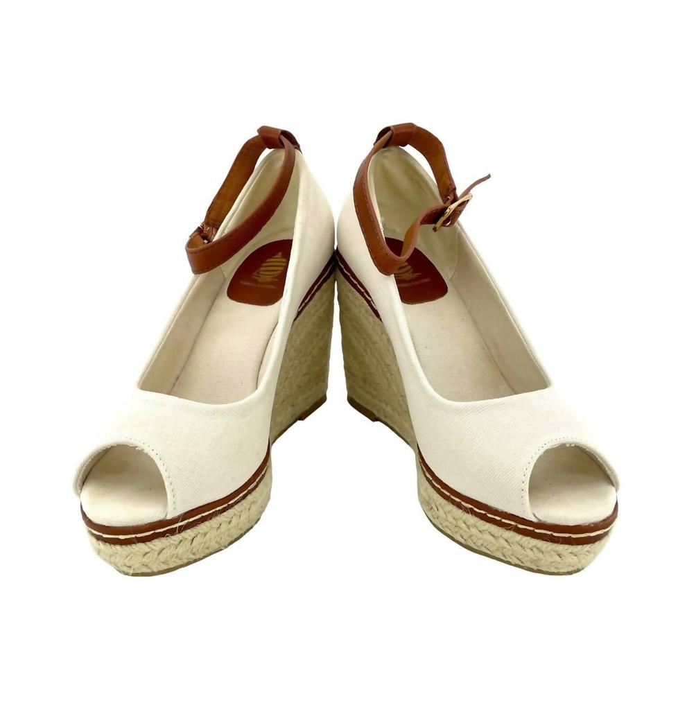 Marina Yachting Women's Open Toe Canvas Espadrille Ankle Strap Wedge Shoes In Beige