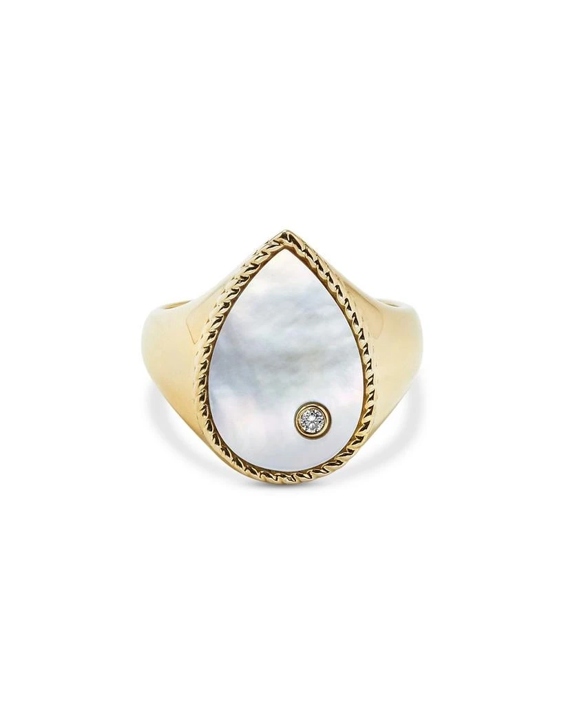 Yvonne Léon 9K Yellow Gold Diamond
Mother of Pearl Pear Signet Ring 1