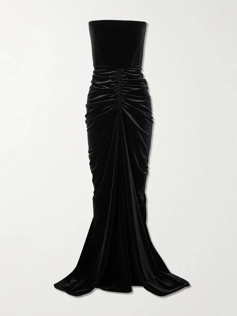 Alex Perry Strapless Ruched Velvet Gown