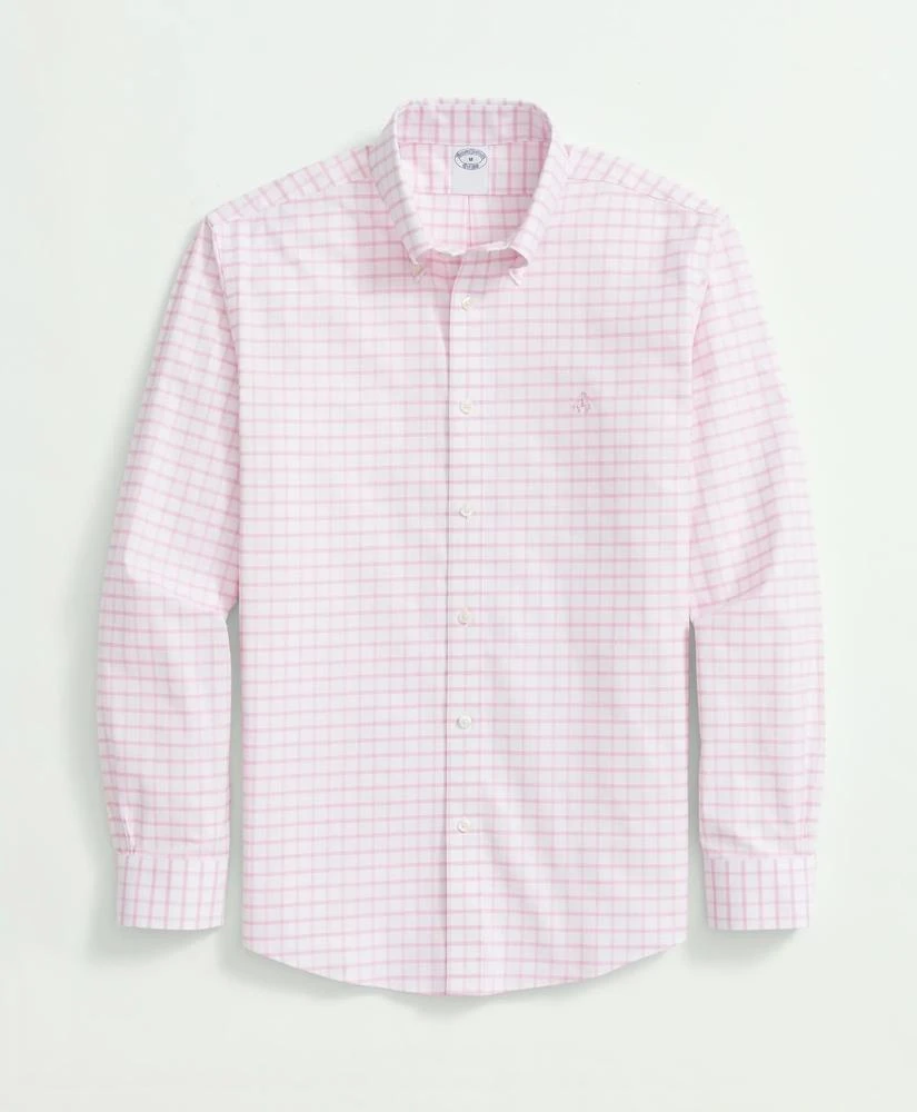 Brooks Brothers Stretch Cotton Non-Iron Oxford Polo Button Down Collar, Windowpane Shirt 1
