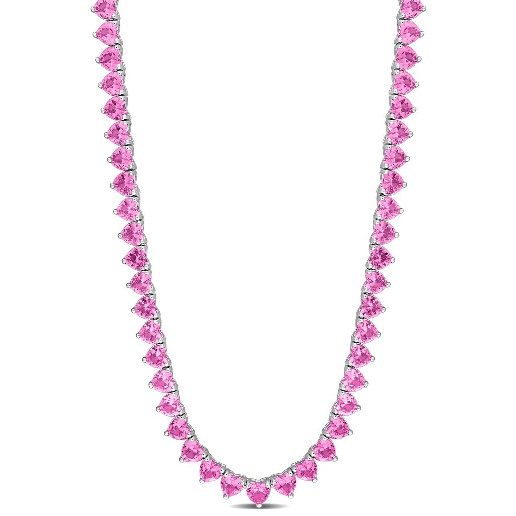 Mimi & Max 31-1/5ct TGW Heart-Cut Created Pink Sapphire Tennis Necklace in Sterling Silver - 18 in. 1