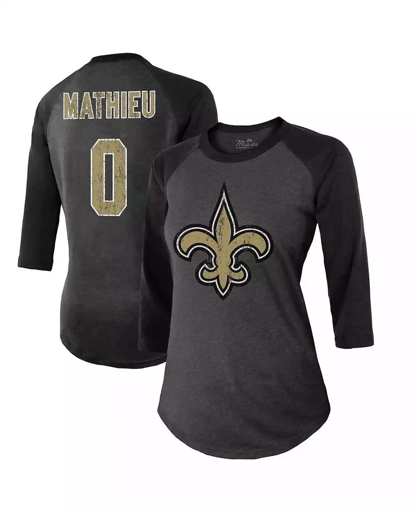 Majestic Women's Threads Tyrann Mathieu Black New Orleans Saints Name & Number Raglan 3/4 Sleeve T-shirt 1